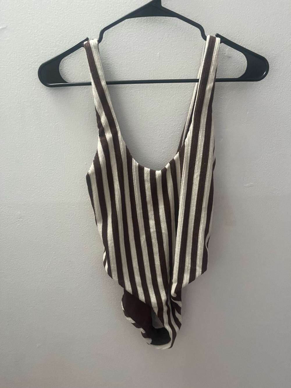 Striped One-Piece Swimsuit in Brown and Cream